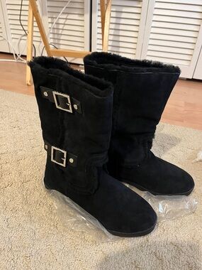 Tory Burch Black Shearling Boots with Buckle Accents NIB Women’s 9